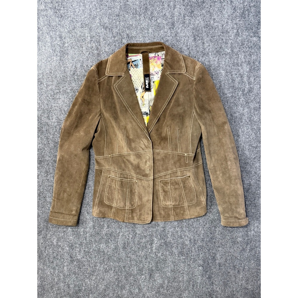 VTG Me by Milestone Y2K Genuine Suede Leather Blazer Jacket Pop Art Lining 44